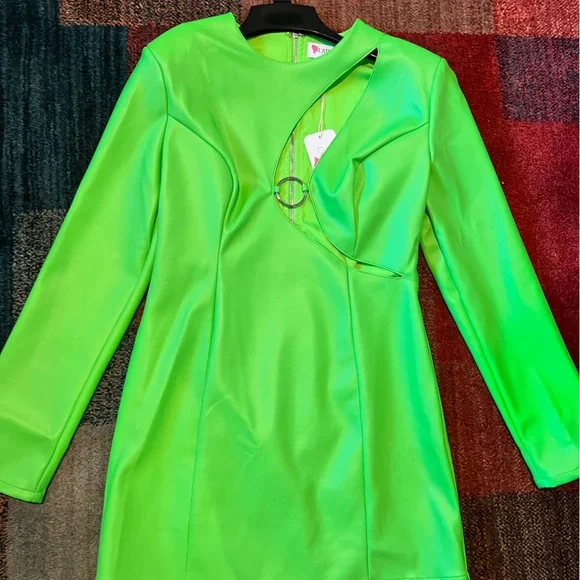green emerald velvet dress ULTRA LUX FAUX LEATHER MOCK NECK MINI DRESS IN LIME GREEN  AKIRA